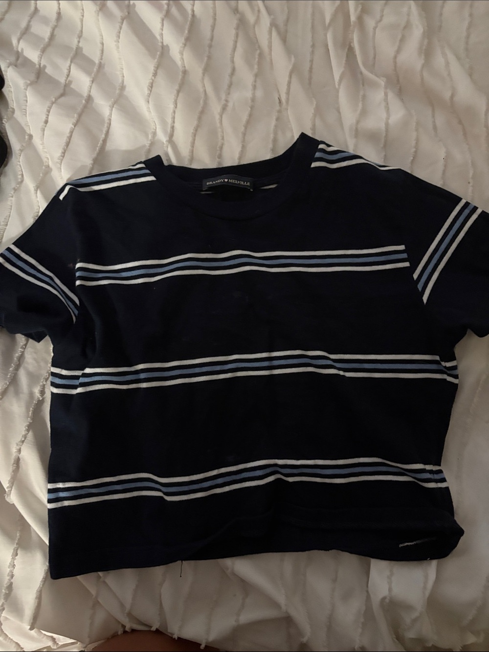 Brandy Melville Navy Blue Striped Short Sleeve Tee